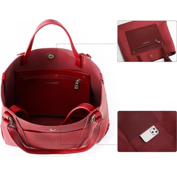 Tote Bag, Large Shoulder Handbag Red - Picture 2 of 5